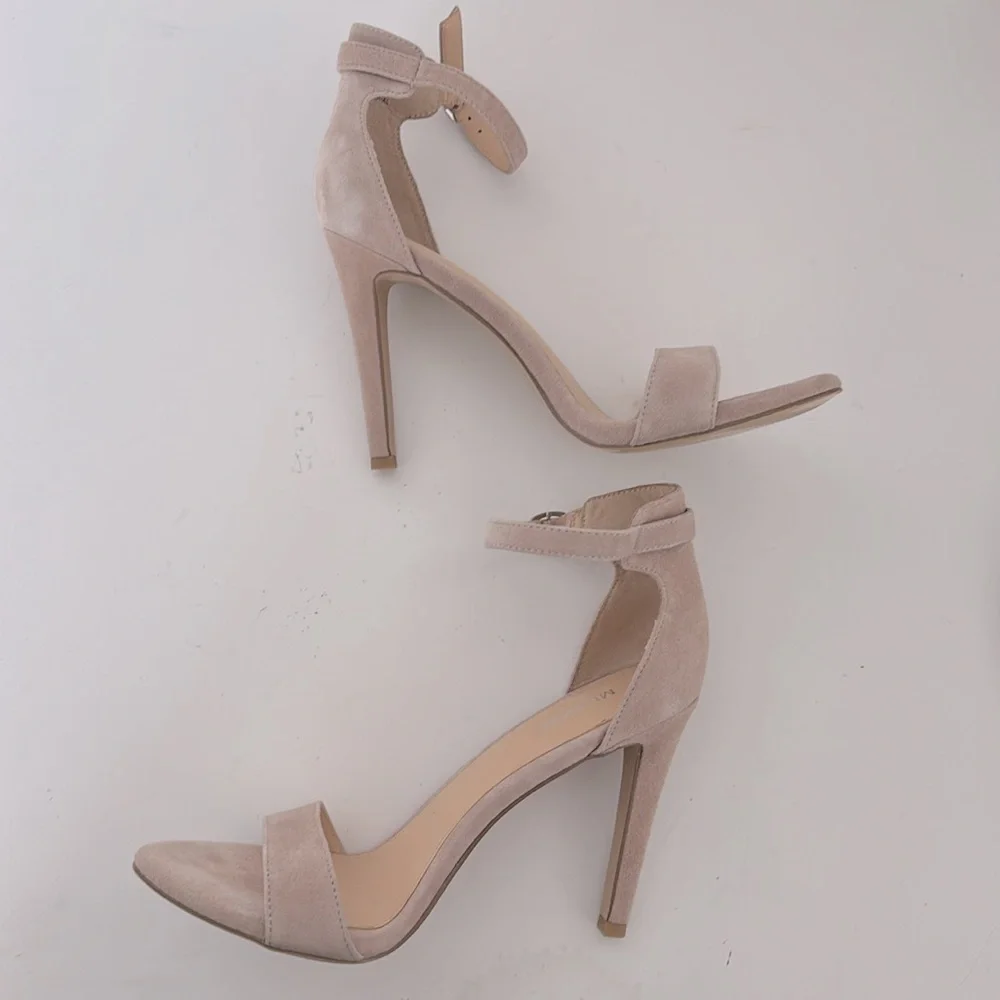Michael Kors Heels 10 Samantha Nude Suede Ankle Strap Quiet Luxury Romantic Glam - Picture 8 of 13